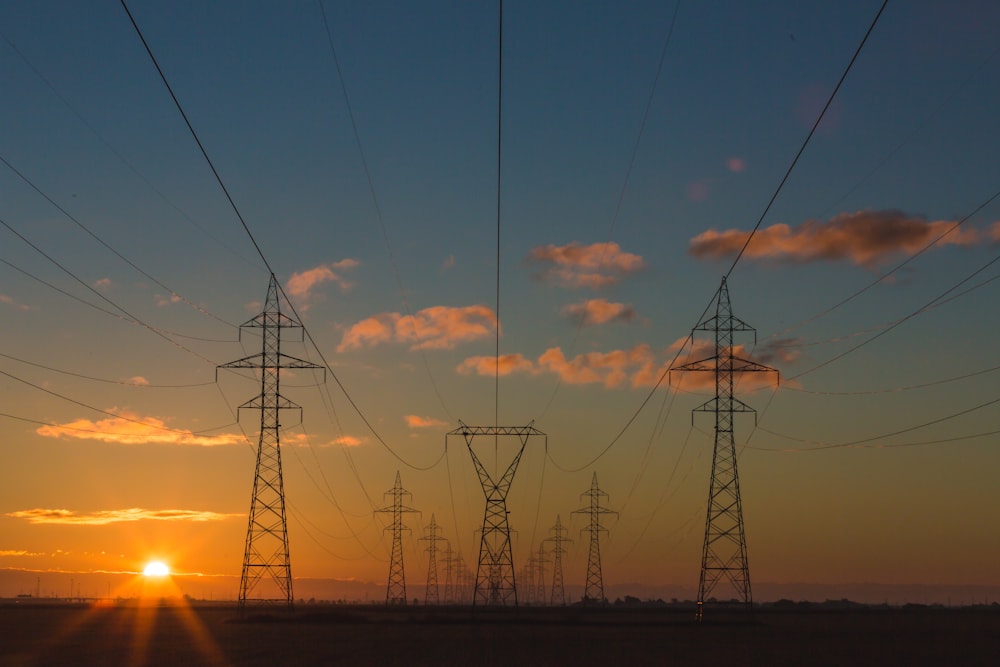 Power infrastructure at sunset